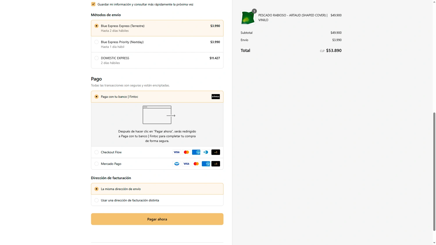 Checkout con Envio: Blueexpress & DHL Integrado. Pago: Fintoc, Flow & Mercado Pago
